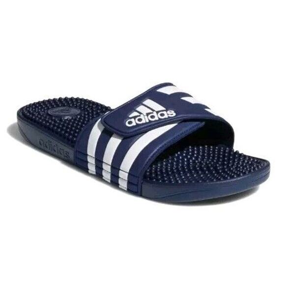 adidas Adult M7, W8 Unisex Adissage Sandal Slides Dark Blue/White/Dark Blue NIB - Picture 1 of 11